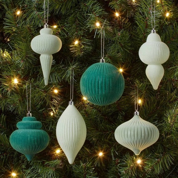 Wondershop Other - Flocked Finial Christmas Tree Ornament Set 6pc - Wondershop